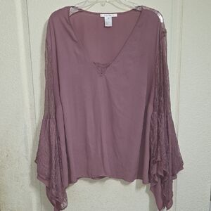 K Jordan Mauve Lace Sleeve Blouse